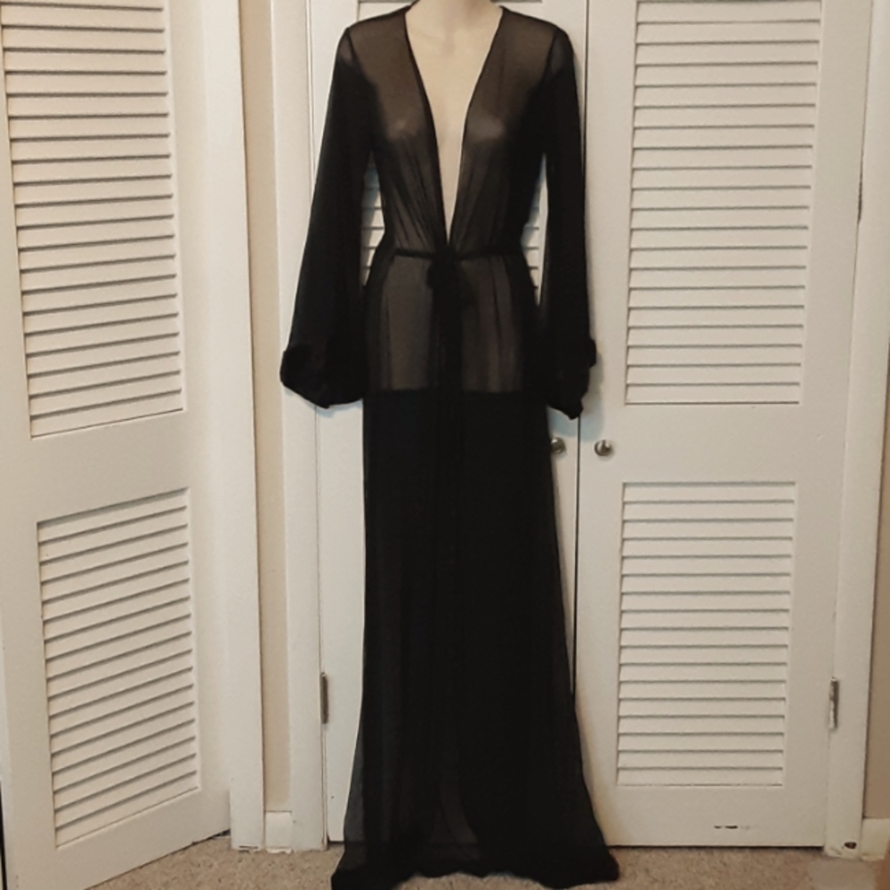 NEW Long sheer mesh black lingerie robe